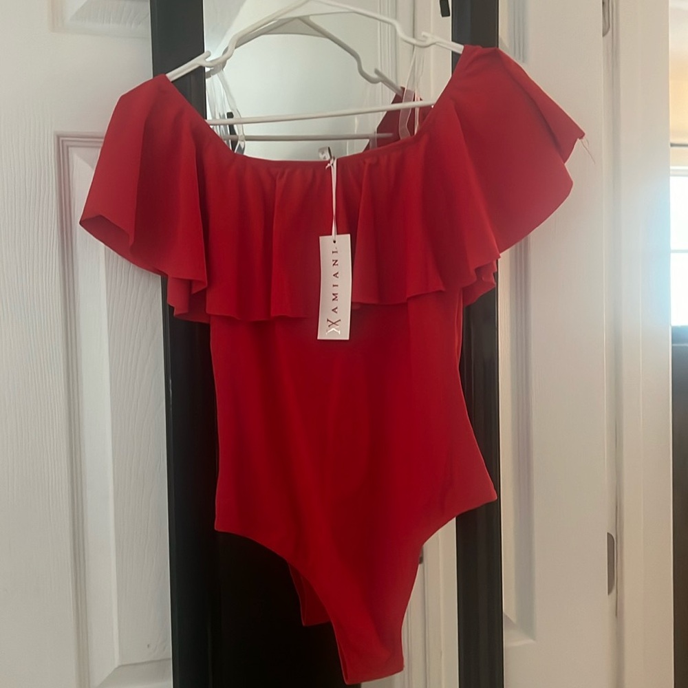 Xamian Red Ruffle One Piece Swimsuit